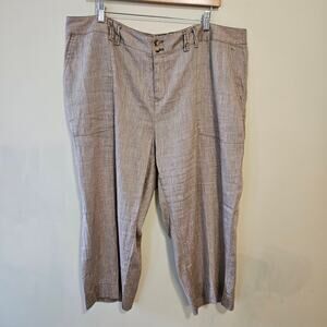 Coldwater Creek Stretch Linen Pants Size 18W Cropped Tan Brown Beachy Lagenlook